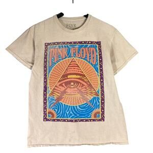 Pink Floyd Unisex Beige Graphic‎ Tee Pyramid Eye Design Size S
